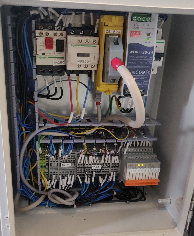 Interior of a PLC panel built for a hydraulic fixture interface